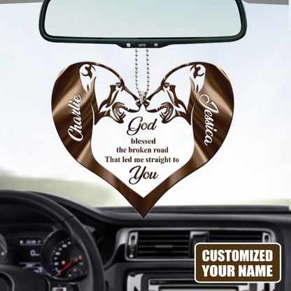 Personalized Name Couple Bear Heart God Blessed Personalized Car Ornament