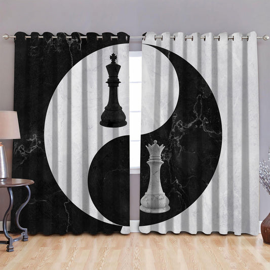 King And Queen Chess Yin Yang Window Curtains