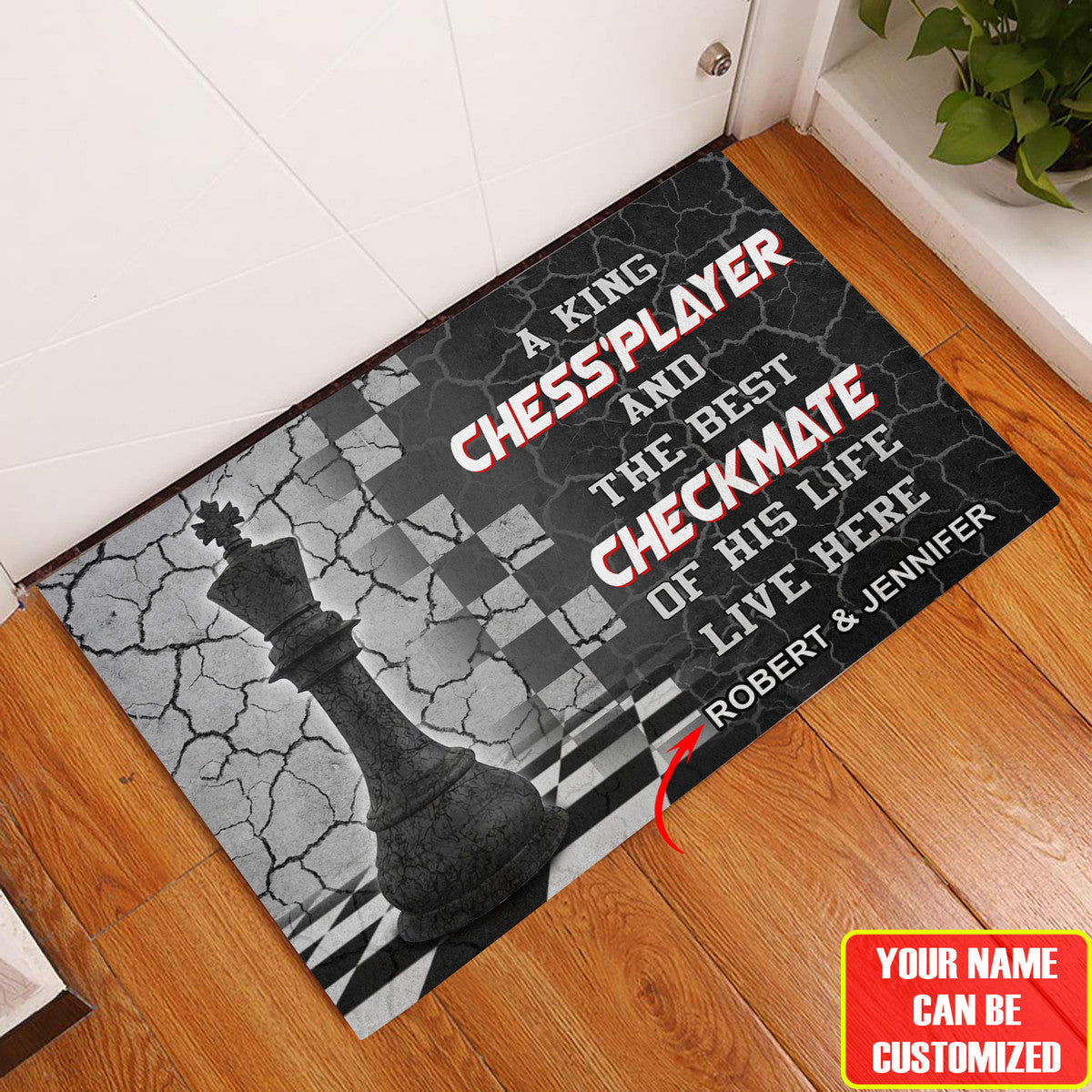 Personalized Name King Chess Checkmate Doormat