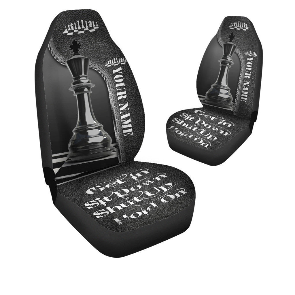 Personalized Name Black King Chess Hold on Funny Car Seat Covers Universal Fit Set 2