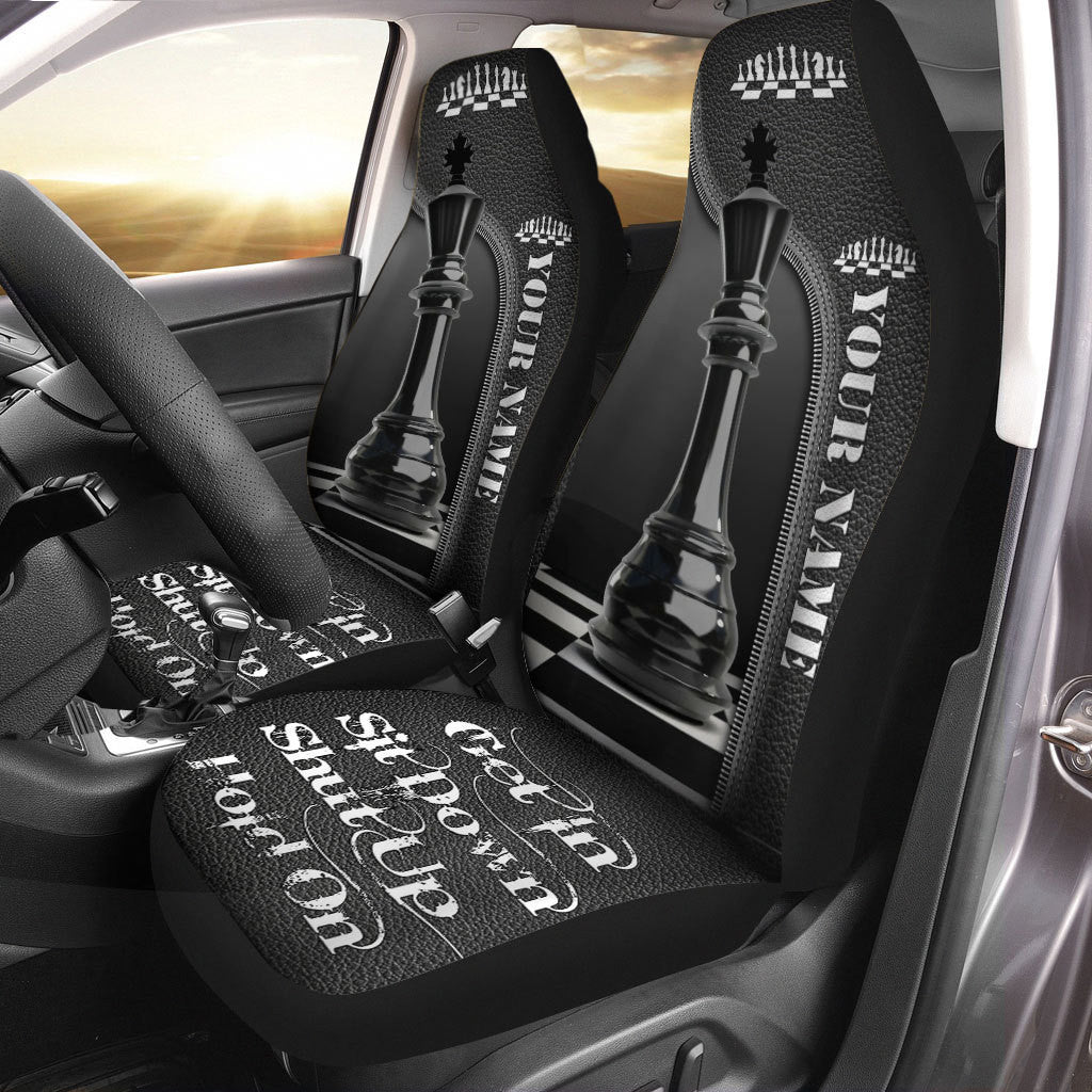 Personalized Name Black King Chess Hold on Funny Car Seat Covers Universal Fit Set 2