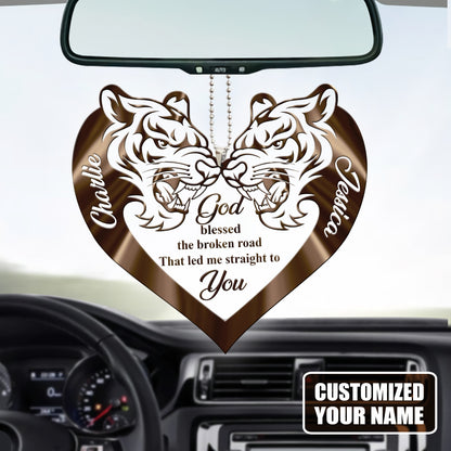 Personalized Name Couple Tiger Heart God Blessed Personalized Car Ornament