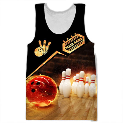 Personalized Name Bowling Fire All Over Printed Unisex Shirt