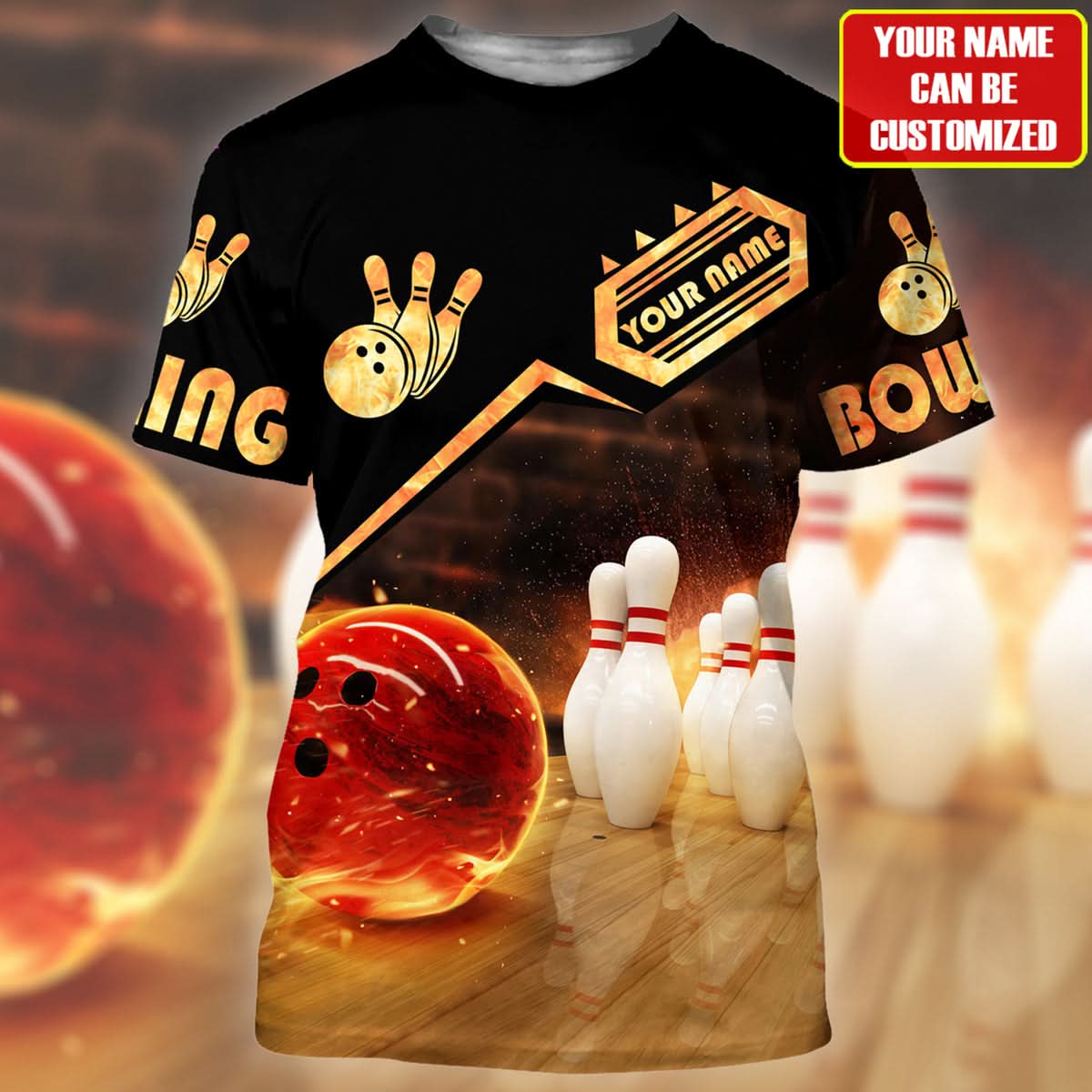 Personalized Name Bowling Fire All Over Printed Unisex Shirt
