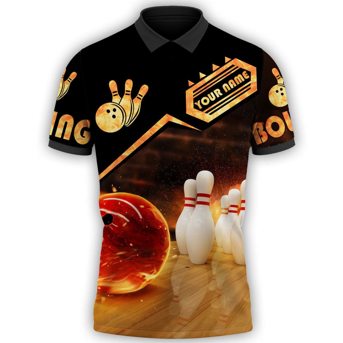 Personalized Name Bowling Fire All Over Printed Unisex Shirt