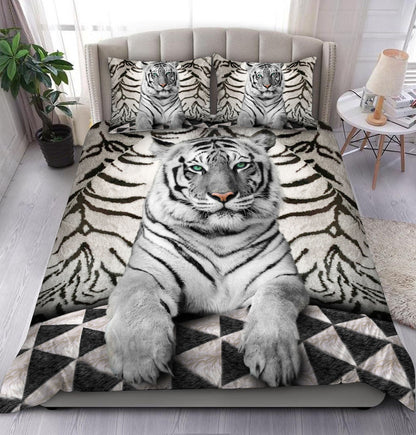 White Tiger Green Eyes All Over Printed Bedding Set