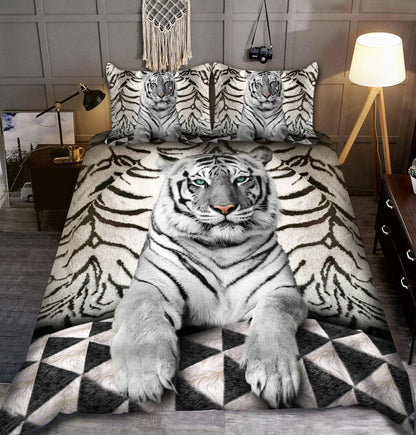 White Tiger Green Eyes All Over Printed Bedding Set