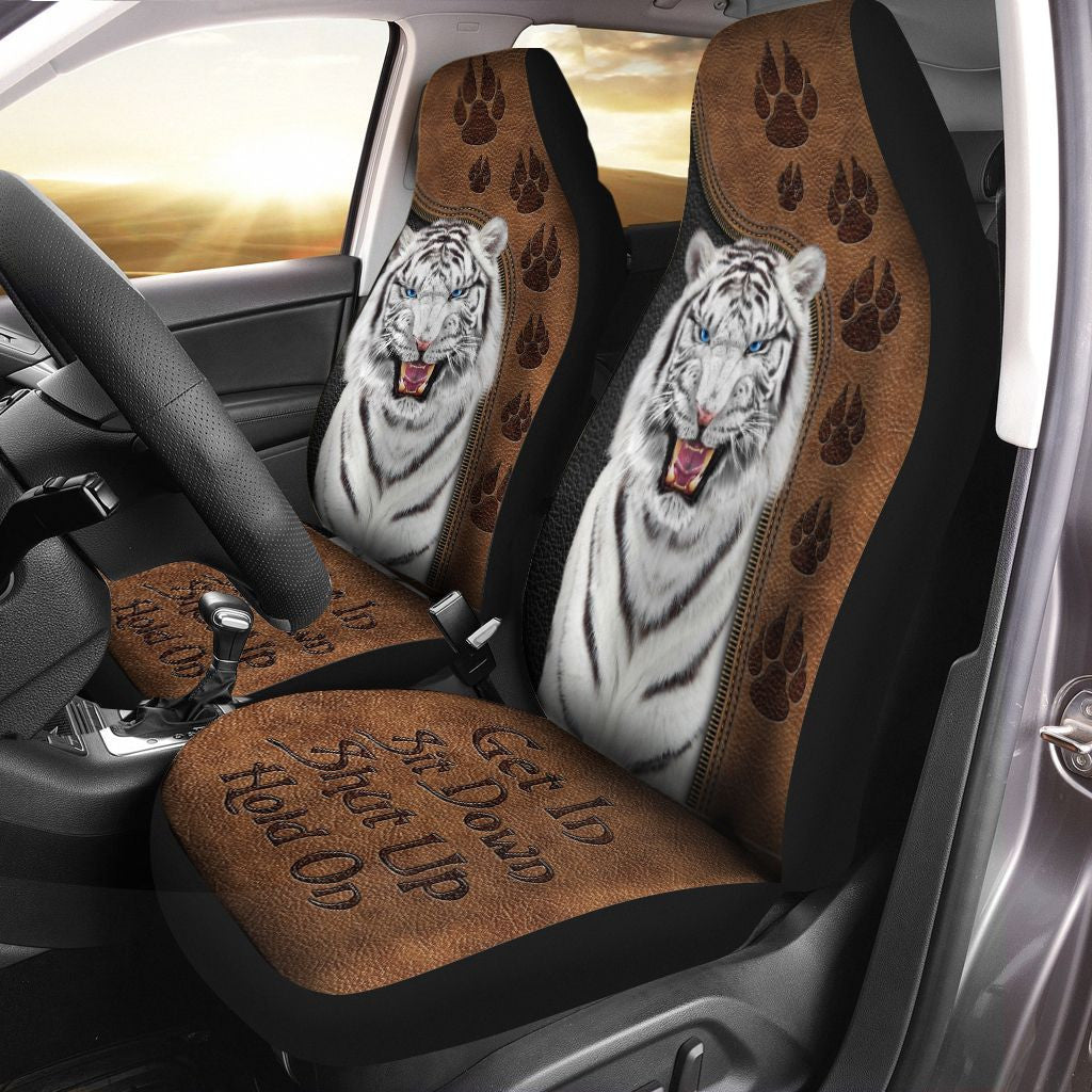 White Tiger Hold on Funny Car Seat Covers