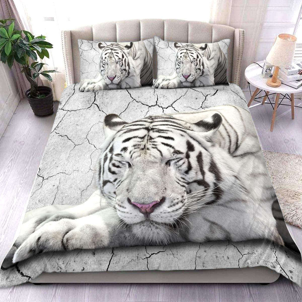 White Tiger Sleep All Over Printed Bedding Set Q230904