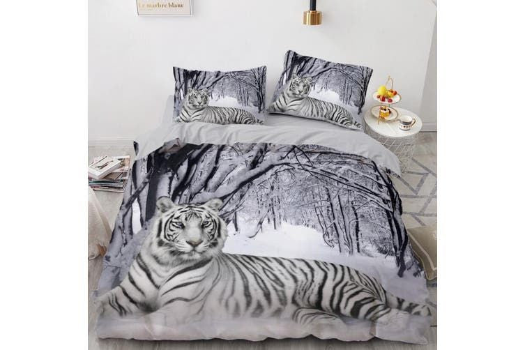 White Tiger Snow Pattern All Over Printed Bedding Set