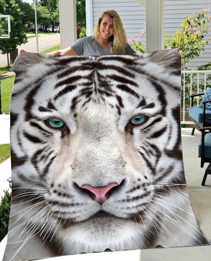 White Tiger Face Fleece Blanket