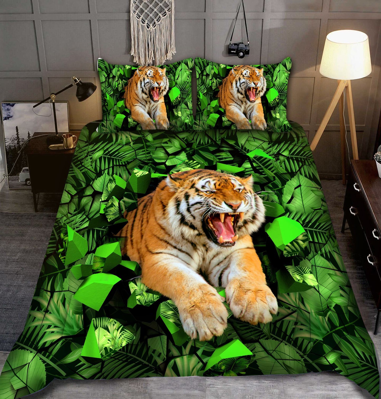 Tiger Wall Tropical Forest All Over Printed Bedding Set