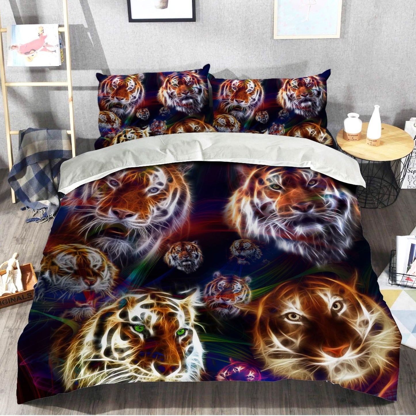 Tiger Face Neon Art All Over Printed Bedding Set