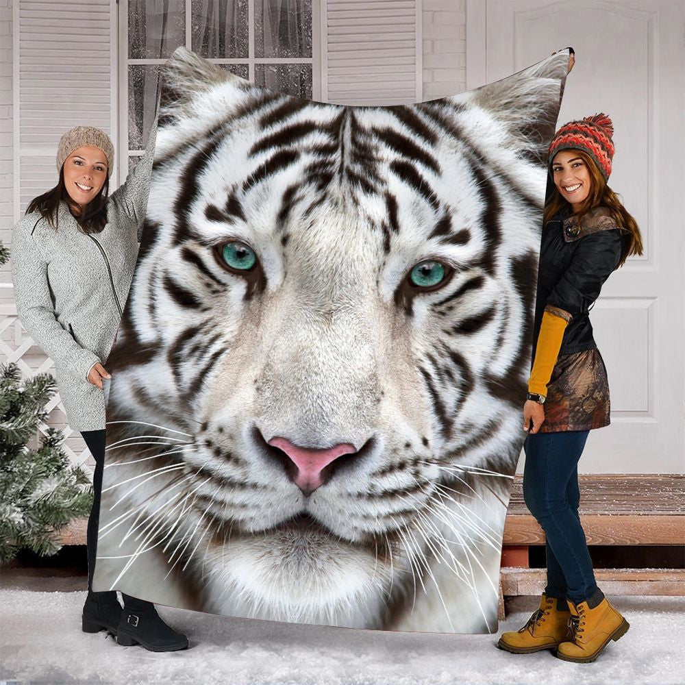 White Tiger Face Fleece Blanket