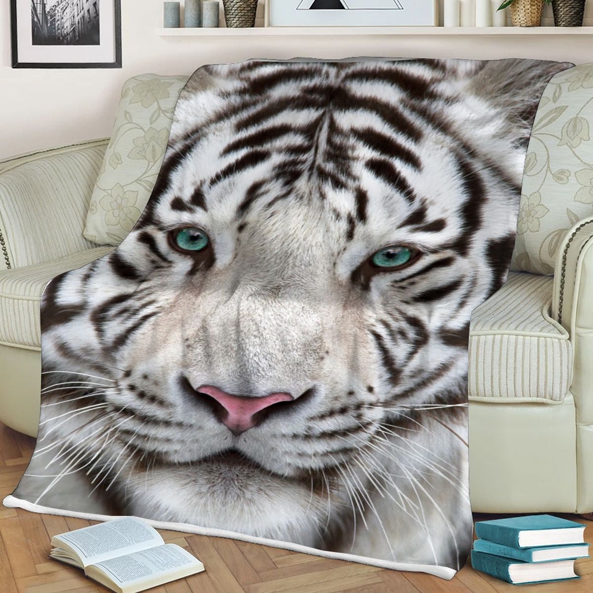 White Tiger Face Fleece Blanket