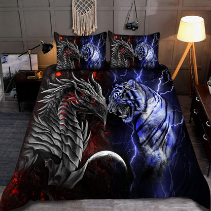 Blue Tiger Vs Red Dragon All Over Printed Bedding Set
