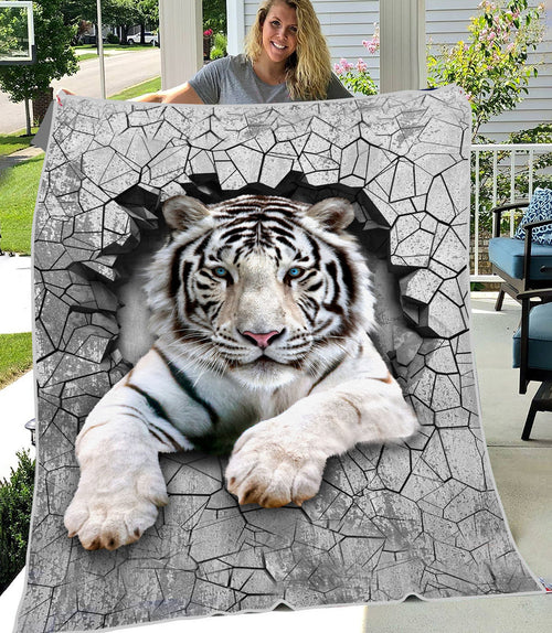 White Tiger Wall Fleece Blanket
