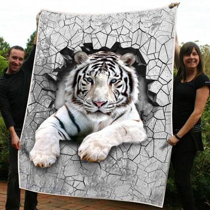 White Tiger Wall Fleece Blanket
