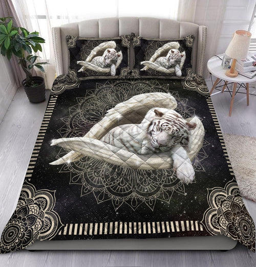 White Tiger Angel Mandala Quilt Bedding Set