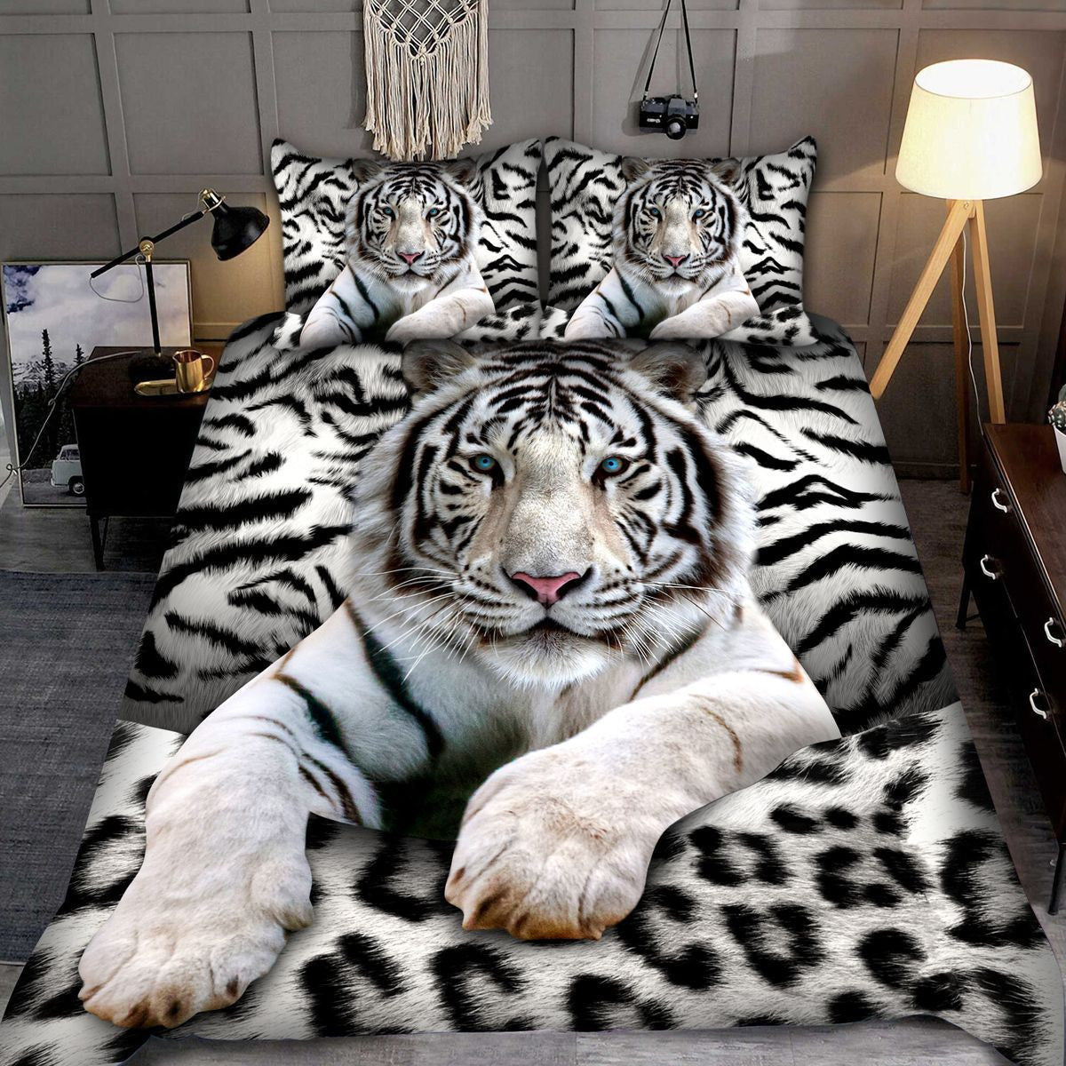 Cool White Tiger Pattern All Over Printed Bedding Set Q250909