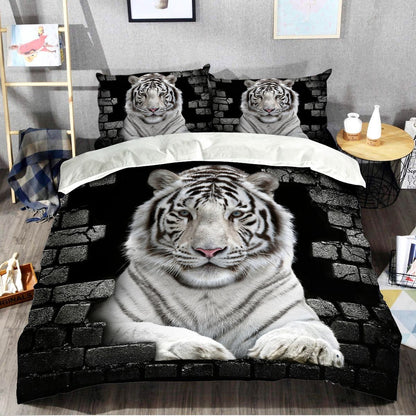 Cool White Tiger Wall All Over Printed Bedding Set Q051004