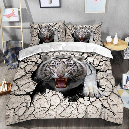 White Tiger Crack All Over Printed Bedding Set