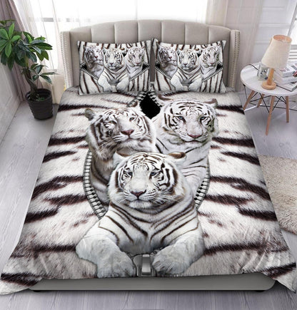White Tiger Zipper All Over Printed Bedding Set