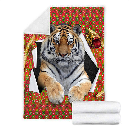 Tiger Torn Christmas Gift Fleece Blanket