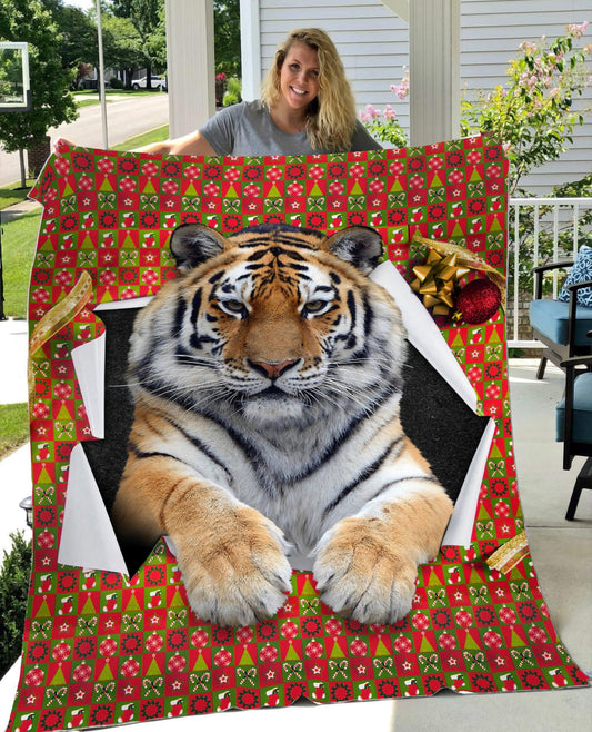 Tiger Torn Christmas Gift Fleece Blanket