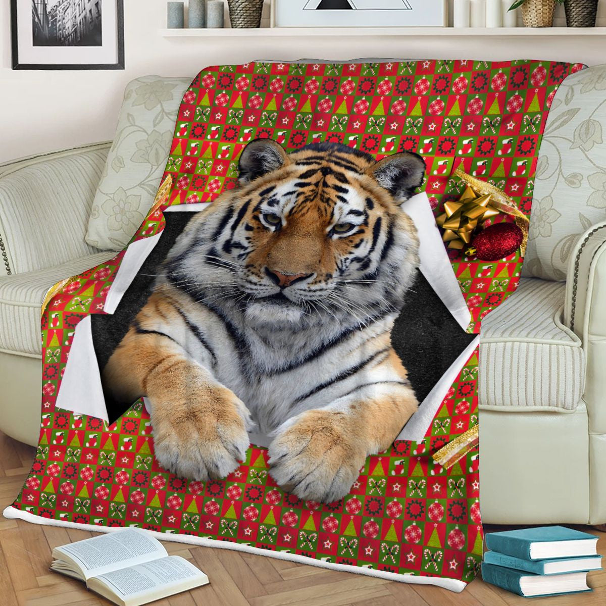 Tiger Torn Christmas Gift Fleece Blanket