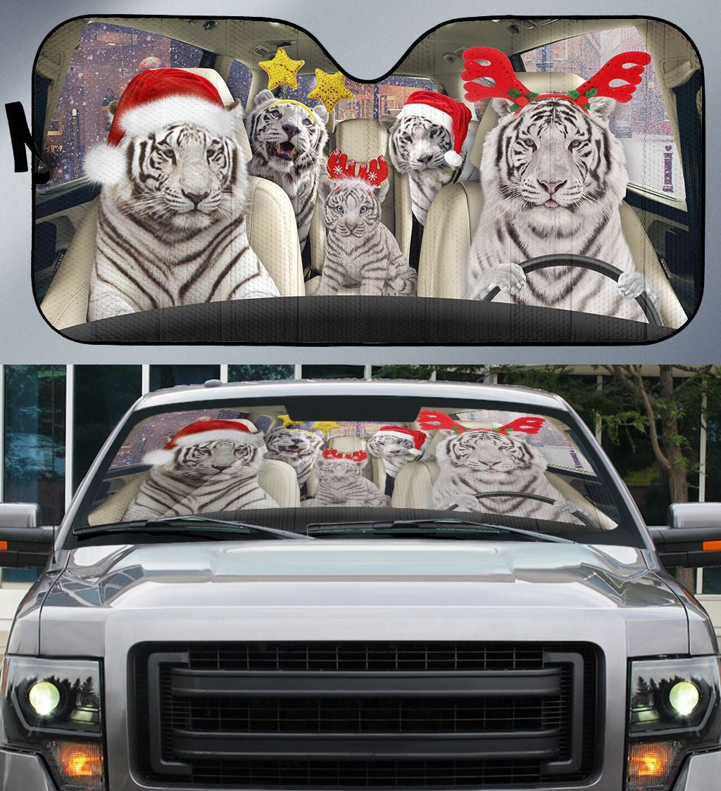 White Tiger Family Christmas Auto Car Sunshade