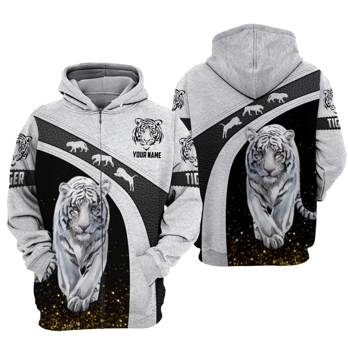 Personalized Name White Tiger Art All Over Printed Unisex Shirt