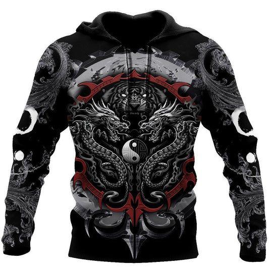 Dragon Tiger Yin And Yang Gothic Art 3D Unisex Shirt