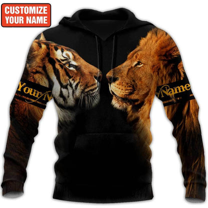 Personalized Name Tiger And Lion All Over Printed Unisex Shirt