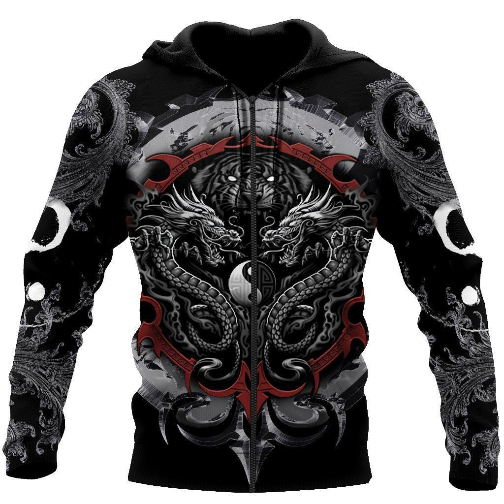 Dragon Tiger Yin And Yang Gothic Art 3D Unisex Shirt