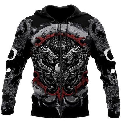 Dragon Tiger Yin And Yang Gothic Art 3D Unisex Shirt