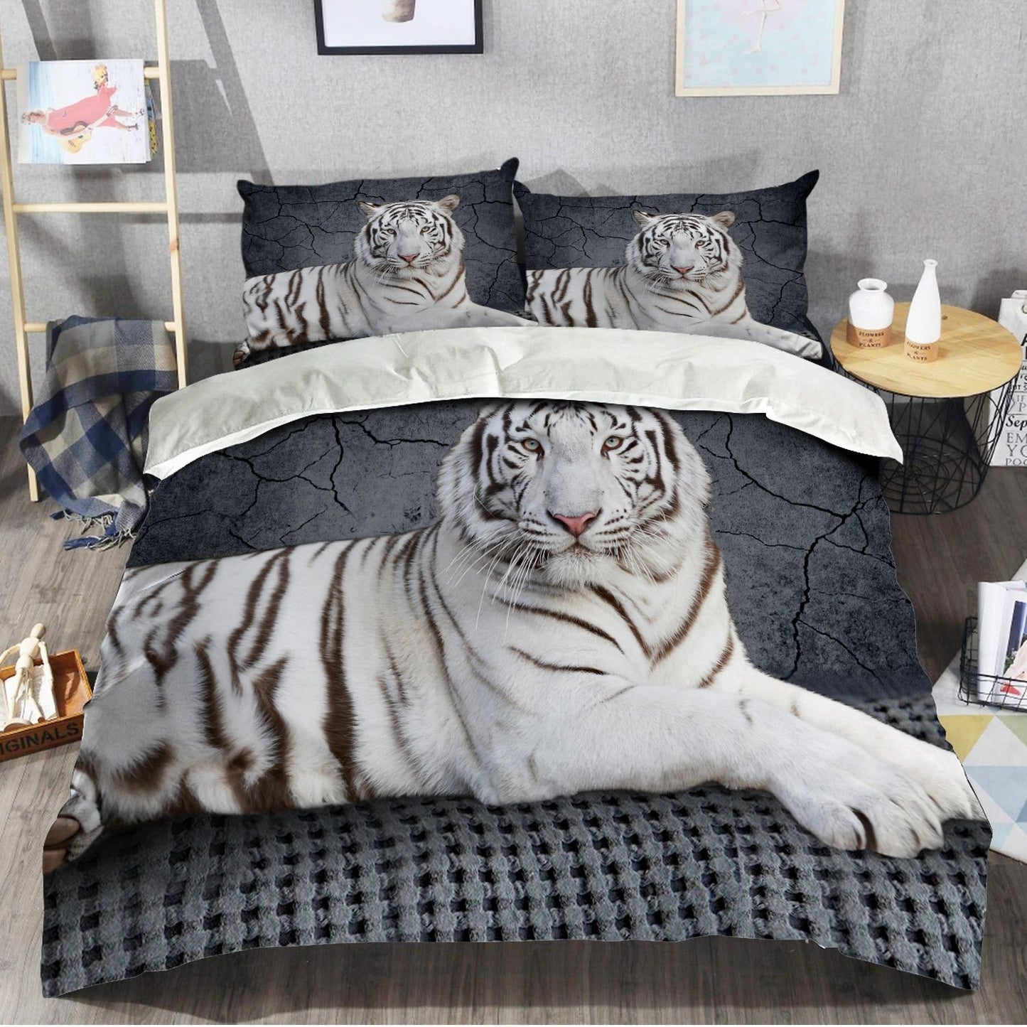 White Tiger Love Lie All Over Printed Bedding Set