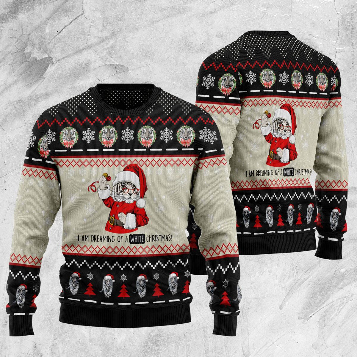Tiger I'm Dreaming Of A White Christmas 3D Wool Sweater