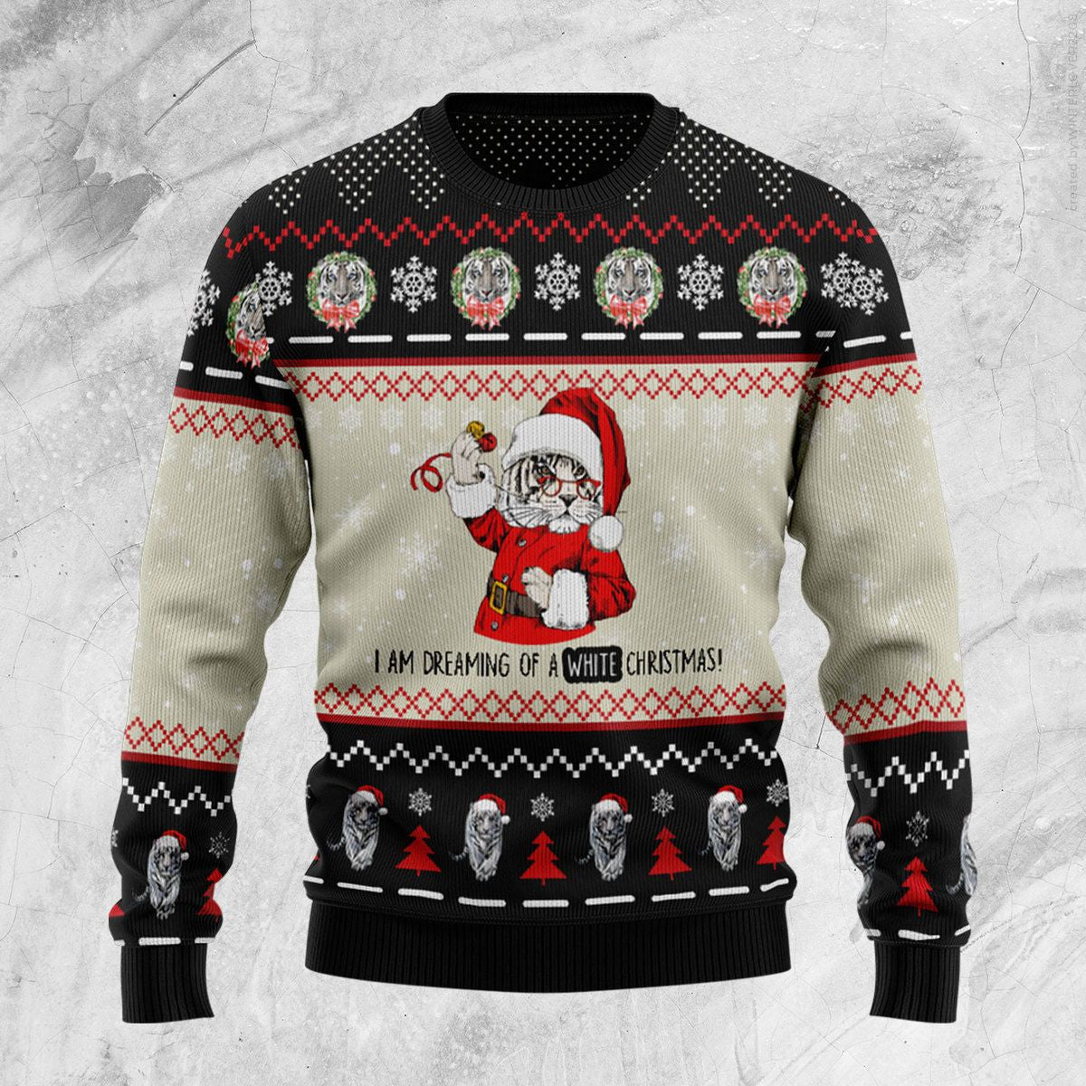 Tiger I'm Dreaming Of A White Christmas 3D Wool Sweater