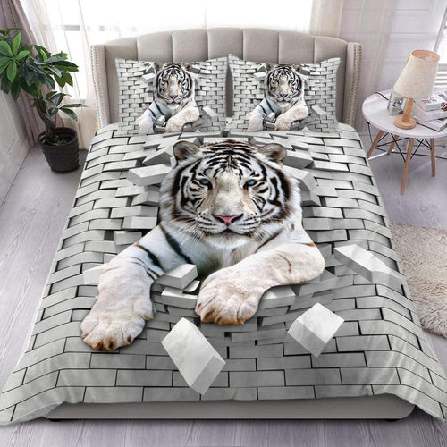 White Tiger Brick Wall All Over Printed Bedding Set
