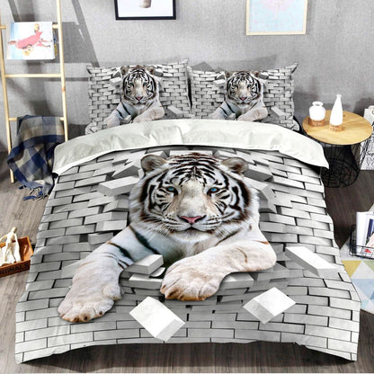 White Tiger Brick Wall All Over Printed Bedding Set