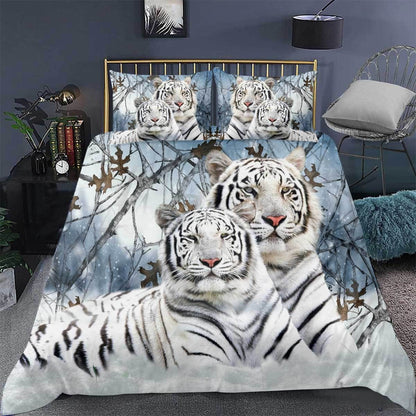 White Tiger Love All Over Printed Bedding Set