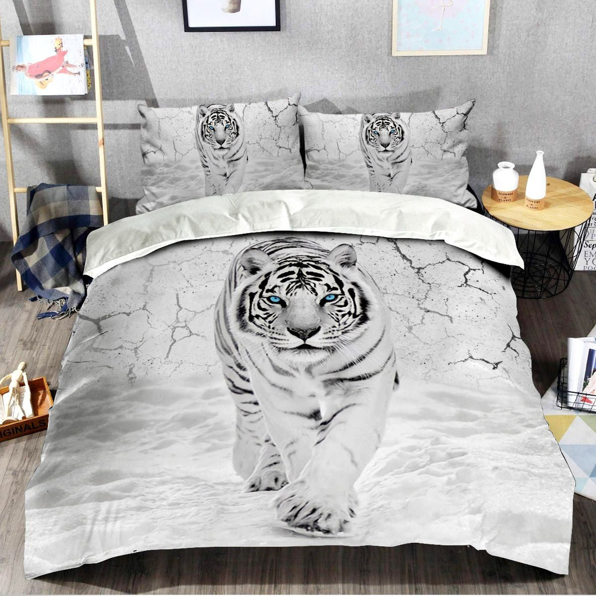 White Tiger Snow All Over Printed Bedding Set