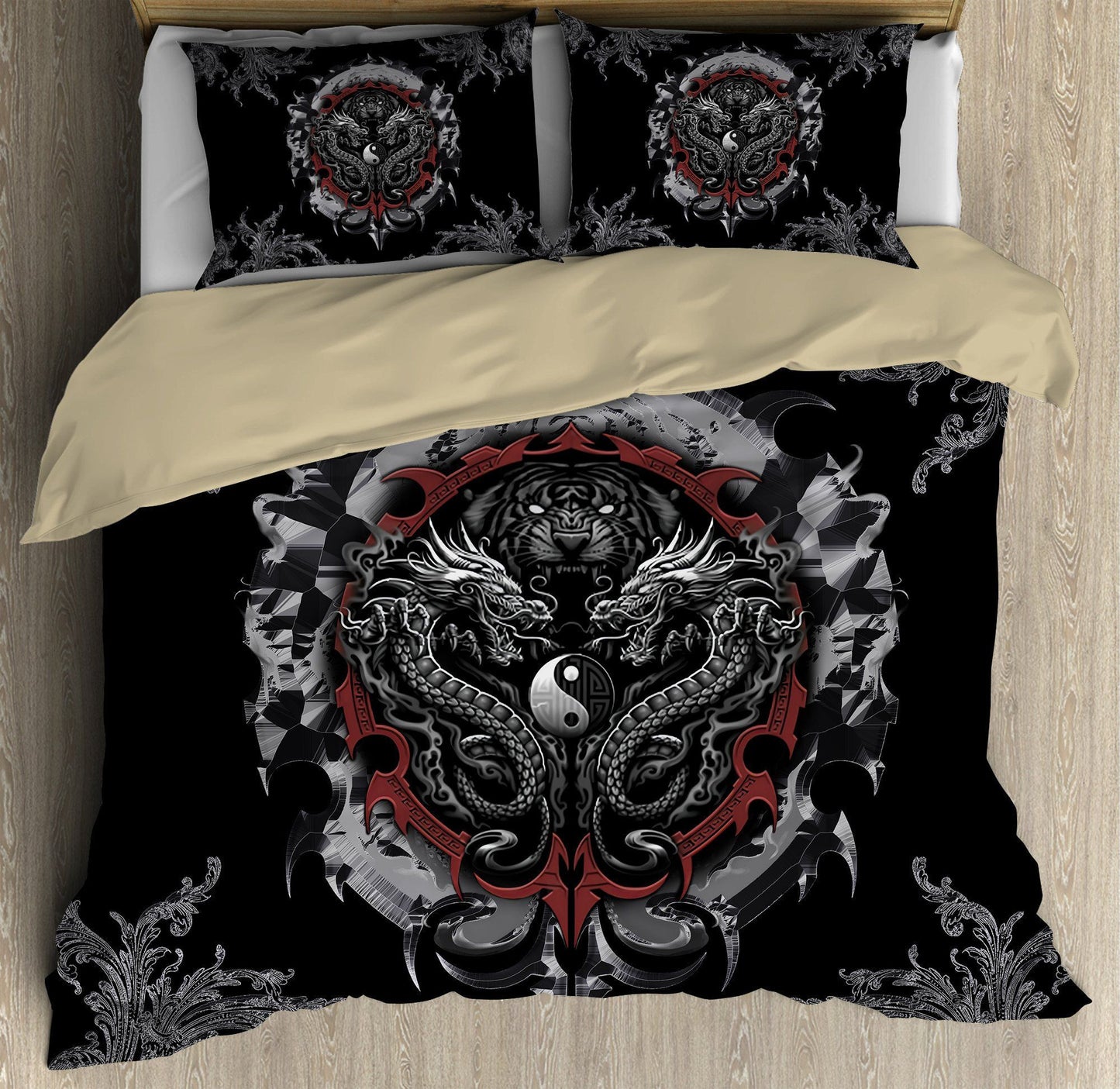Dragon Tiger Yin And Yang Gothic Art Bedding Set