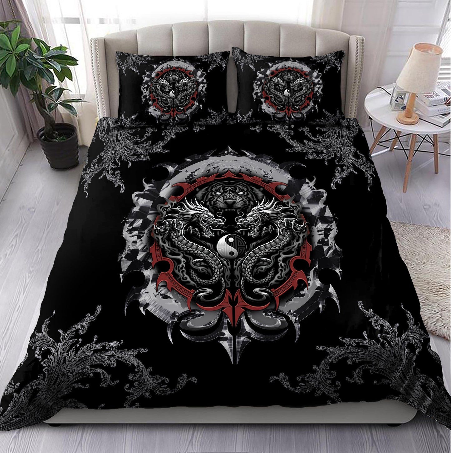 Dragon Tiger Yin And Yang Gothic Art Bedding Set