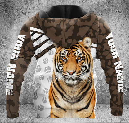 Personalized Name Tiger Brown Camo Pattern All Over Printed Unisex Shirt