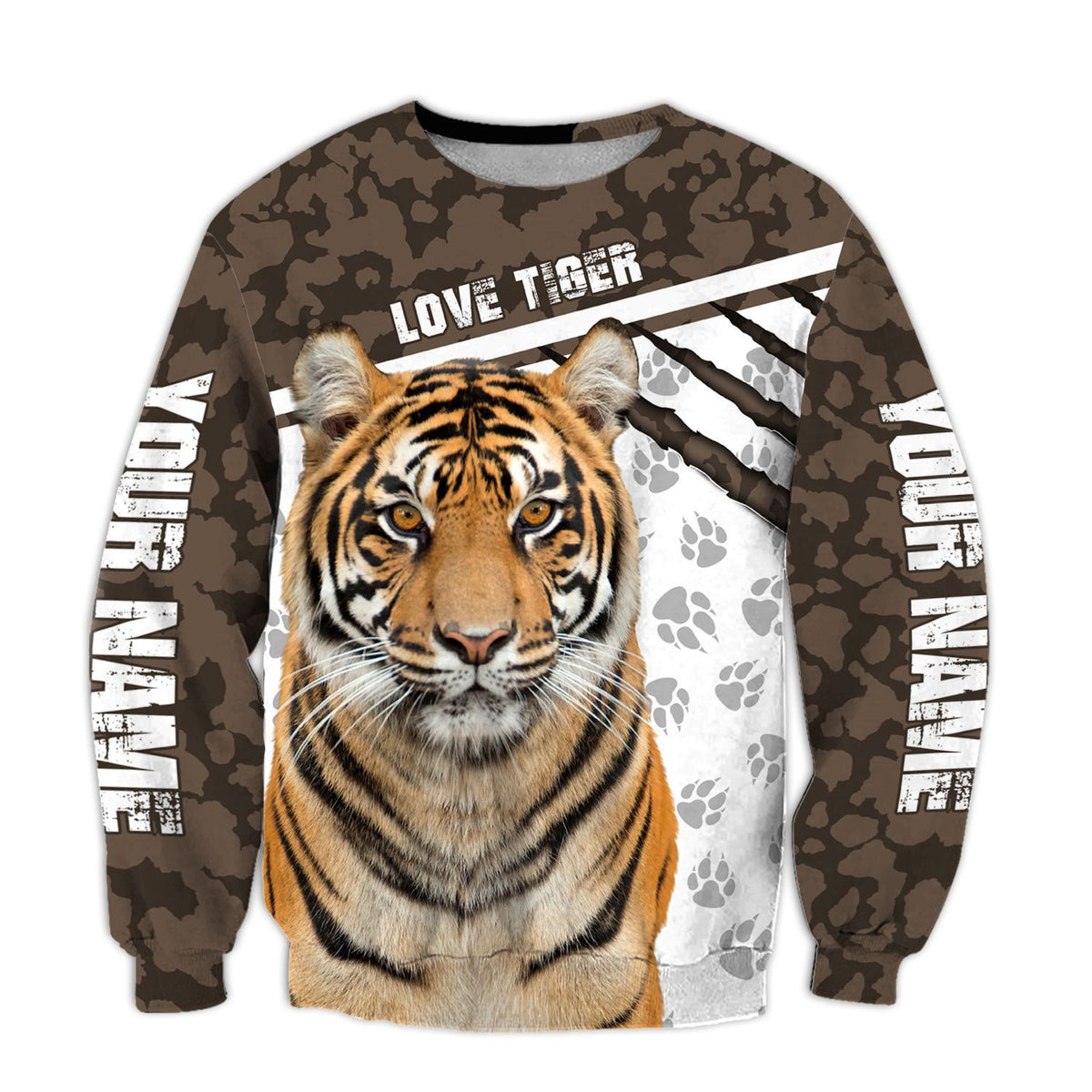 Personalized Name Tiger Brown Camo Pattern All Over Printed Unisex Shirt