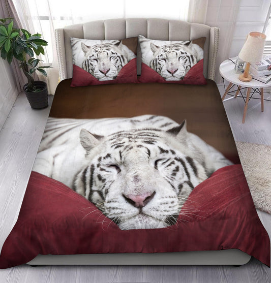 White Tiger Sleeping All Over Printed Bedding Set