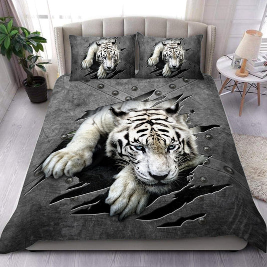 White Tiger Metal Pattern All Over Printed Bedding Set