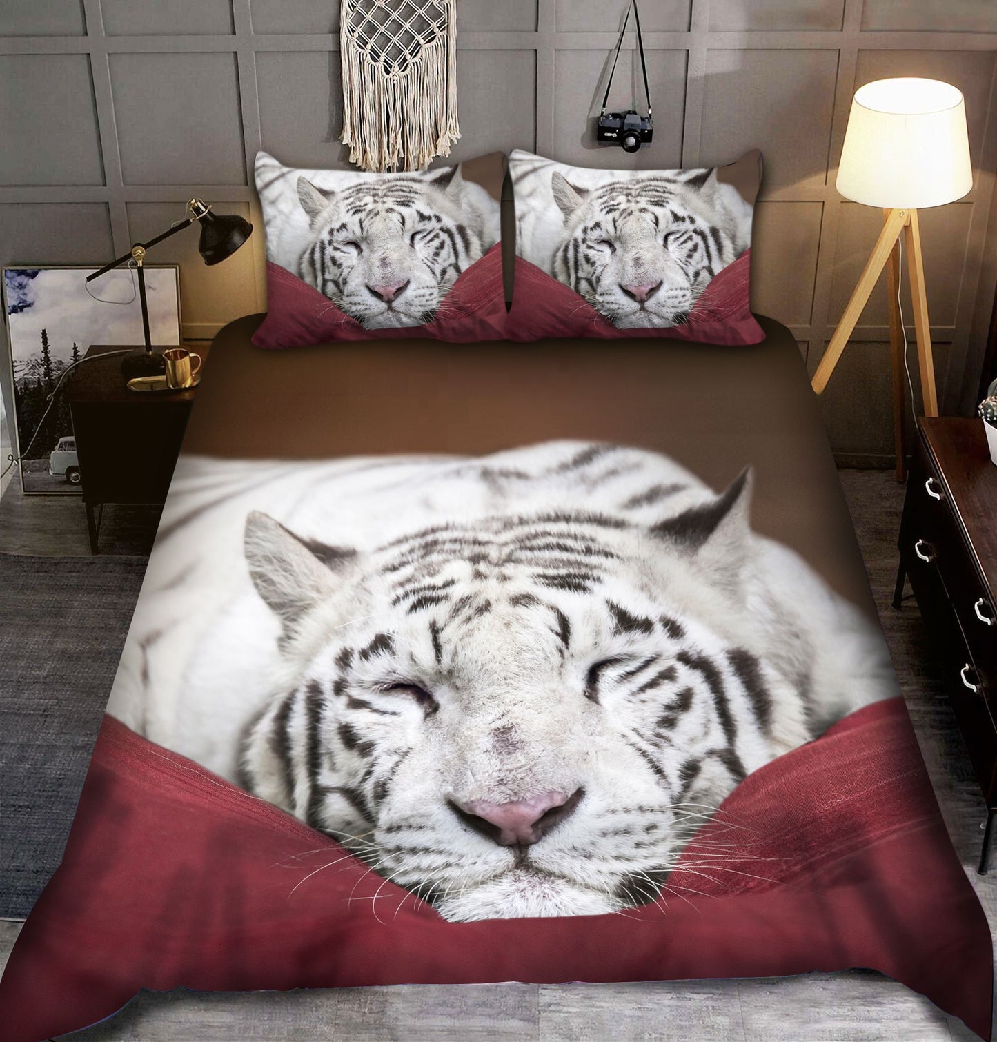 White Tiger Sleeping All Over Printed Bedding Set